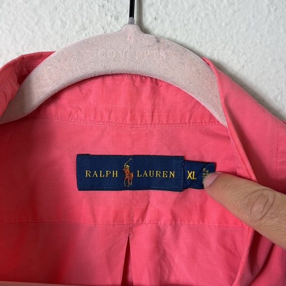 Ralph Lauren Button Down Shirt Coral Pink Sky Blue Pony Long Sleeve size XL - Picture 3 of 9